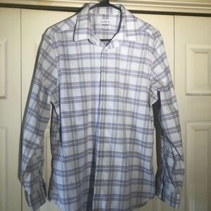 Calvin Klein White and Light Purple Plaid Dress Shirt